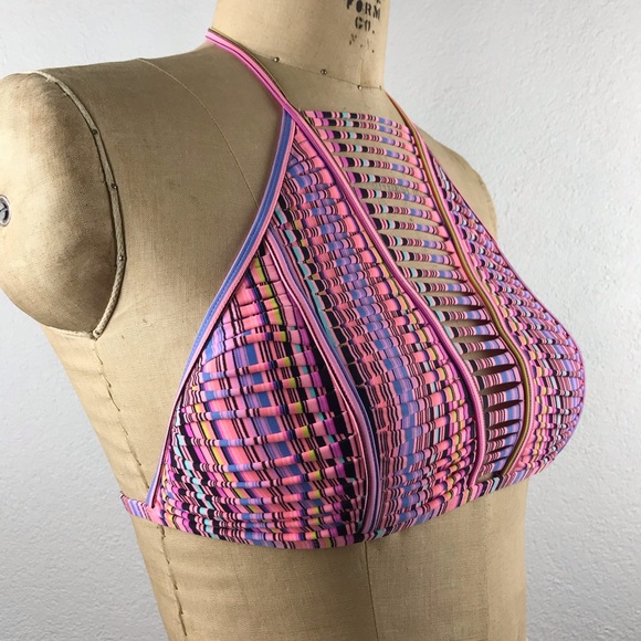 Victoria’s Secret l M The Itsy Pink Stripe Texture Halter Cheeky Bikini Swimsuit - Picture 8 of 15